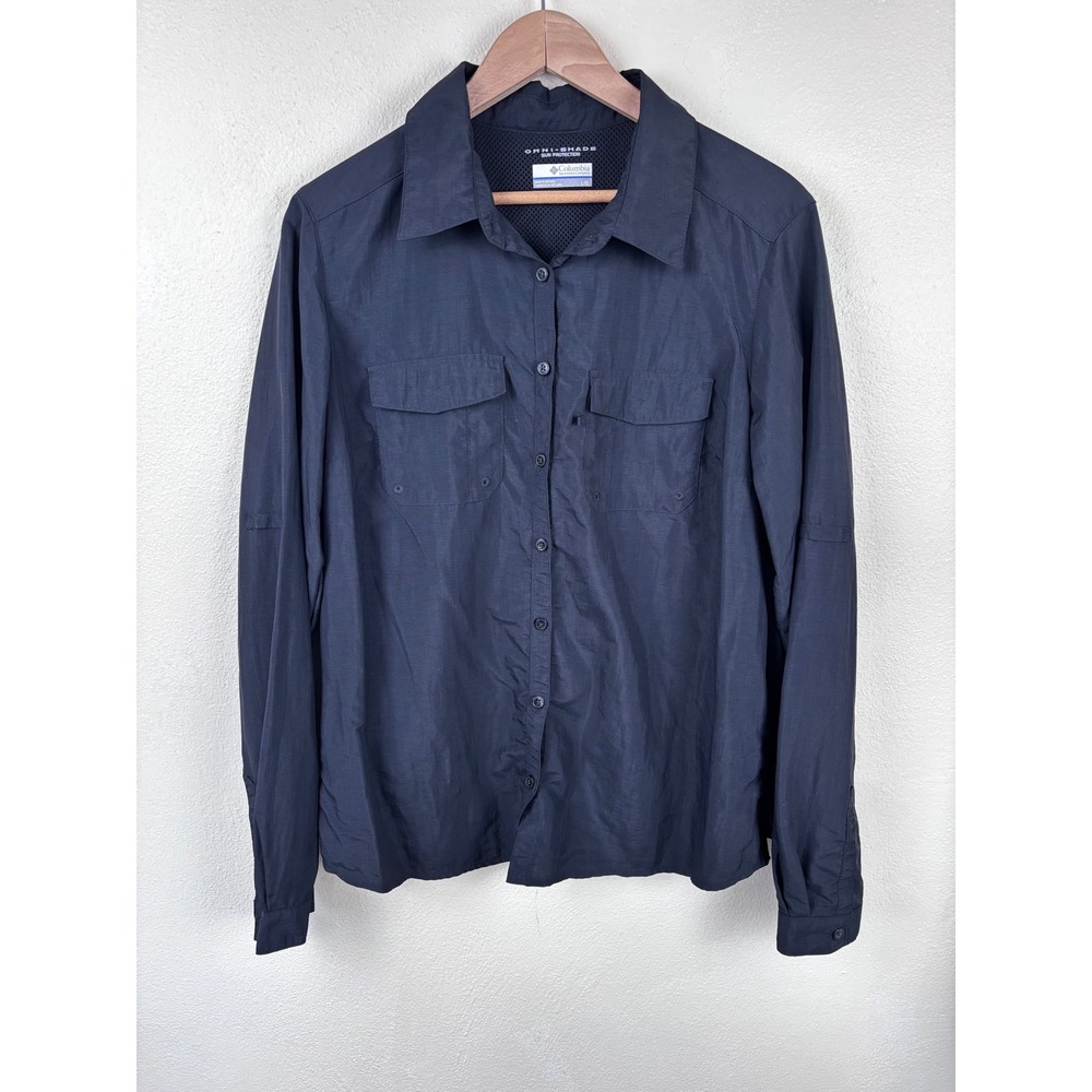 Columbia Silver Ridge Lite Shirt L Black Sun Protection Roll Tab Sleeve Utilitu